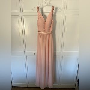 Azazie pearl pink color maxi bridesmaid dress in size A2